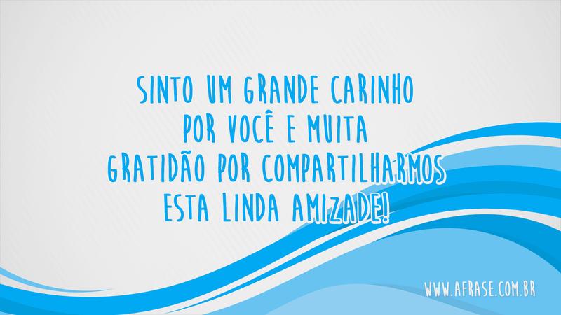 Sinto um grande carinho por você e muita gratidão por compartilharmos esta linda amizade! - Frases de Amizade
