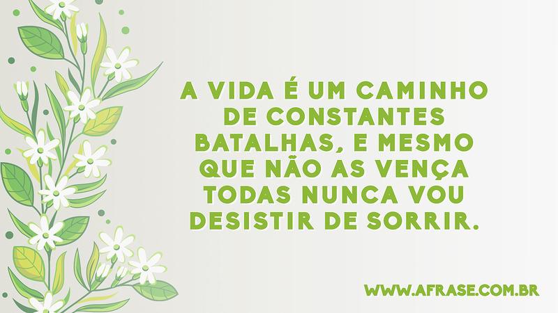 A vida é um caminho de constantes batalhas, e mesmo que não as vença todas nunca vou desistir de sorrir. - Frases de Vida