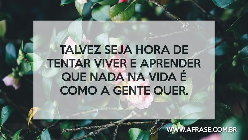Talvez seja hora de tentar viver e aprender que nada na vida é como a gente quer. - Frases de Vida