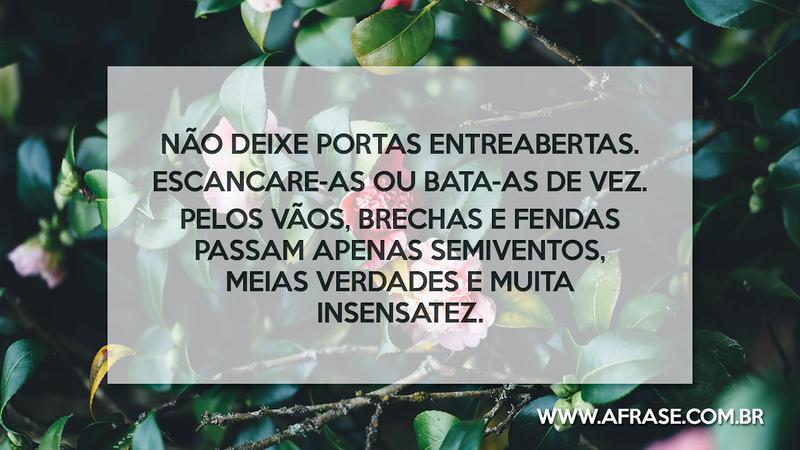 Não deixe portas entreabertas. Escancare-as ou bata-as de vez. Pelos vãos, brechas e fendas passam apenas semiventos, meias verdades e muita insensatez. - Frases de Reflexão