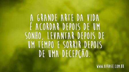 A grande arte da vida é acordar depois de um sonho, levantar depois de um tempo e sorrir depois de uma decepção.