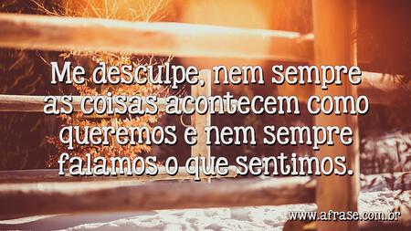 Me desculpe, nem sempre as coisas acontecem como queremos e nem sempre falamos o que sentimos.