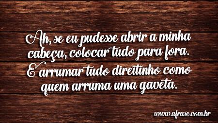Ah, se eu pudesse abrir a minha cabeça, colocar tudo para fora.
E arrumar tudo direitinho como quem arruma uma gaveta.