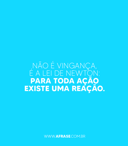 Não é vingança, é a Lei de Newton: Para toda ação existe uma reação.