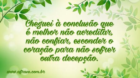 Cheguei à conclusão que é melhor não acreditar, não confiar, esconder o coração para não sofrer outra decepção.