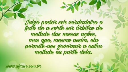 Julgo poder ser verdadeiro o fato de a sorte ser árbitro de metade das nossas ações, mas que, mesmo assim, ela permite-nos governar a outra metade ou parte dela.