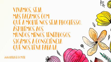 Vivamos, seja.
Mas façamos com que a morte nos seja progresso.
Aspiremos aos mundos menos tenebrosos.
Sigamos a consciência que nos leva para lá.