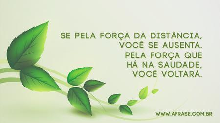 Se pela força da distância, você se ausenta.
Pela força que há na saudade, você voltará.
