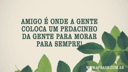 Amigo é onde a gente coloca um pedacinho da gente para morar para sempre!