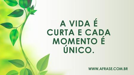 A vida é curta e cada momento é único.