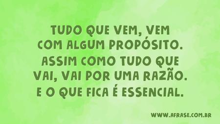 Tudo que vem, vem com algum propósito.
Assim como tudo que vai, vai por uma razão.
E o que fica é essencial.