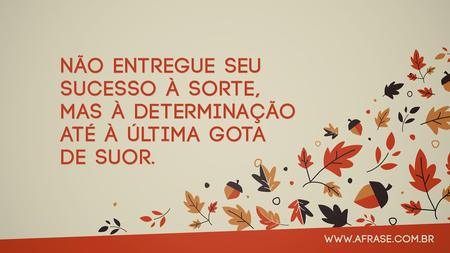 Não entregue seu sucesso à sorte, mas à determinação até à última gota de suor.