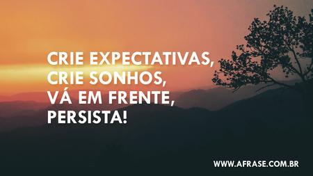 Crie expectativas, crie sonhos, vá em frente, persista!