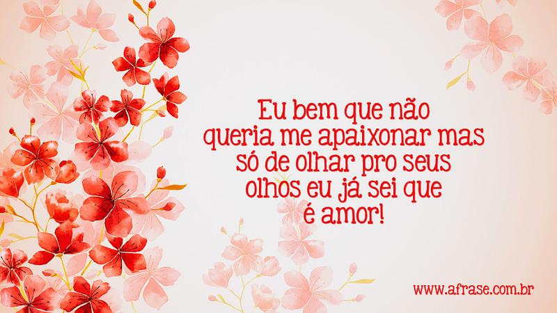 Eu bem que não queria me apaixonar mas só de olhar pro seus olhos eu já sei que é amor! - Frases Românticas