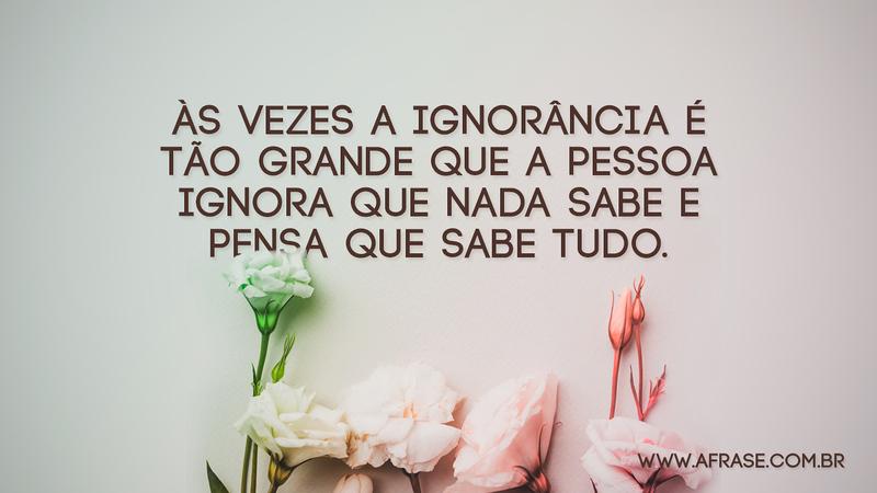 Às vezes a ignorância é tão grande que a pessoa ignora que nada sabe e pensa que sabe tudo. - Frases de Vida