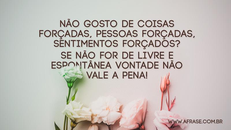 Não gosto de coisas forçadas, pessoas forçadas, sentimentos forçados? Se não for de livre e espontânea vontade não vale a pena! - Frases de Reflexão