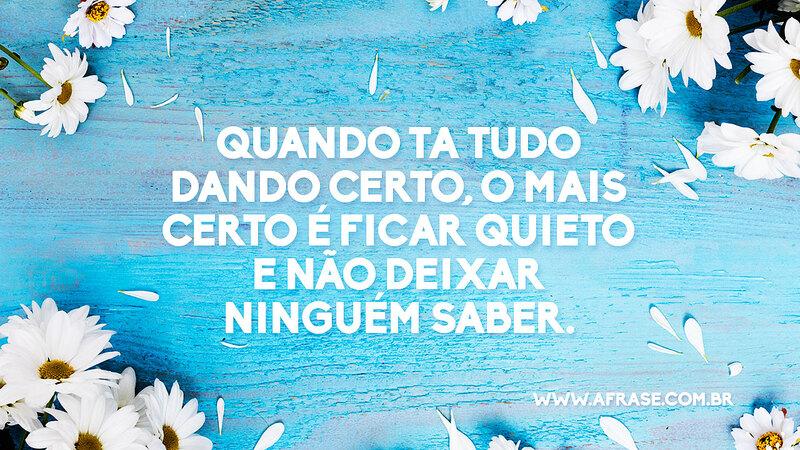 Quando ta tudo dando certo, o mais certo é ficar quieto e não deixar ninguém saber. - Frases de Reflexão