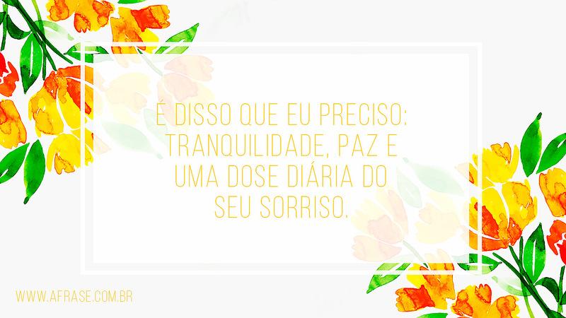 É disso que eu preciso: tranquilidade, paz e uma dose diária do seu sorriso. - Frases Românticas