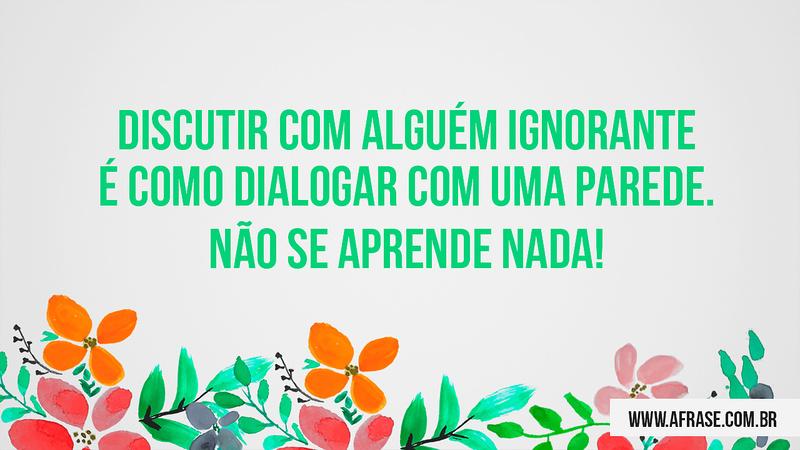 Discutir com alguém ignorante é como dialogar com uma parede. Não se aprende nada! - Frases de Vida