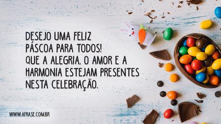 Desejo uma Feliz Páscoa para todos!
Que a alegria, o amor e a harmonia estejam presentes nesta celebração.