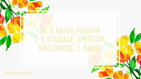 Se a raiva passar e a saudade apertar, não duvide, é amor.