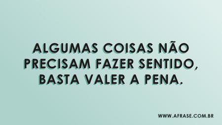 Algumas coisas não precisam fazer sentido, basta valer a pena.