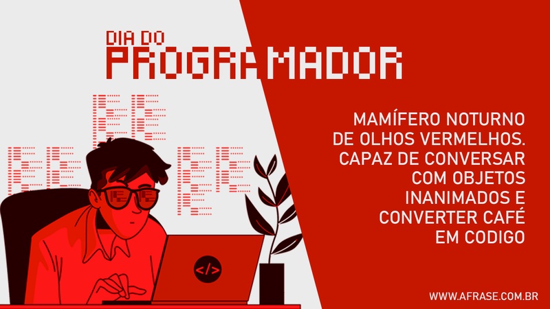 Mamífero noturno de olhos vermelhos. Capaz de conversar com objetos inanimados e converter café em código. - Frases do Dia do Programador