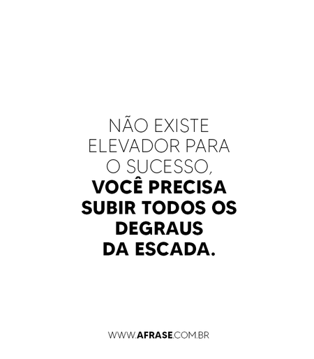 Não existe elevador para o sucesso, você precisa subir todos os degraus da escada.
