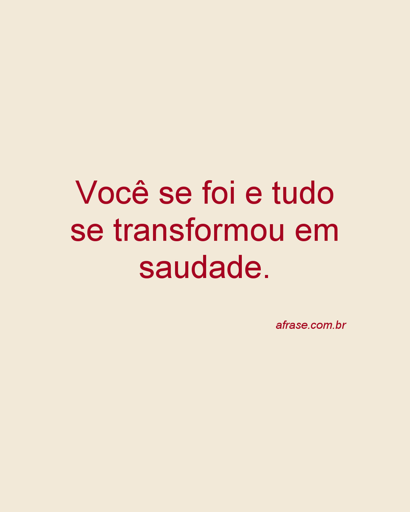 Você se foi e tudo se transformou em saudade.
