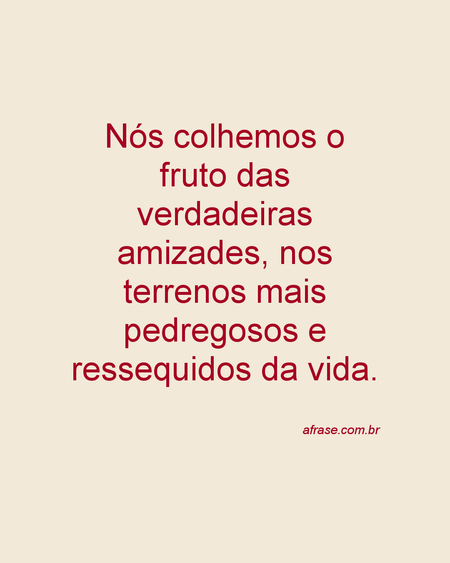 Nós colhemos o fruto das verdadeiras amizades, nos terrenos mais pedregosos e ressequidos da vida.