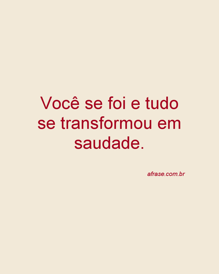 Você se foi e tudo se transformou em saudade.