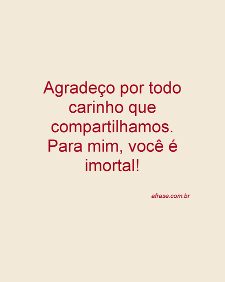 Agradeço por todo carinho que compartilhamos.
Para mim, você é imortal!