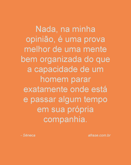Nada, na minha opinião, é uma prova melhor de uma mente bem organizada do que a capacidade de um homem parar exatamente onde está e passar algum tempo em sua própria companhia.