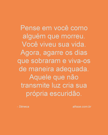 Pense em você como alguém que morreu. Você viveu sua vida. Agora, agarre os dias que sobraram e viva-os de maneira adequada. Aquele que não transmite luz cria sua própria escuridão.
