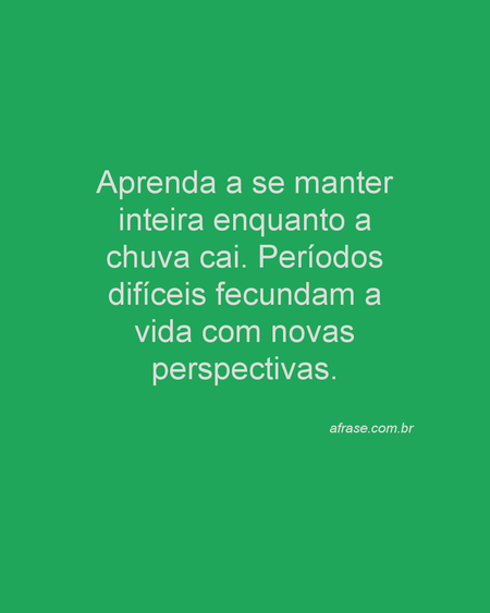 Aprenda a se manter inteira enquanto a chuva cai. Períodos difíceis fecundam a vida com novas perspectivas.